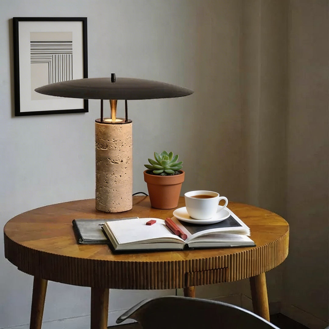 Nordic Postmodern Table Lamp with Travertine Base for Bedroom and Living Room Lighting 2
