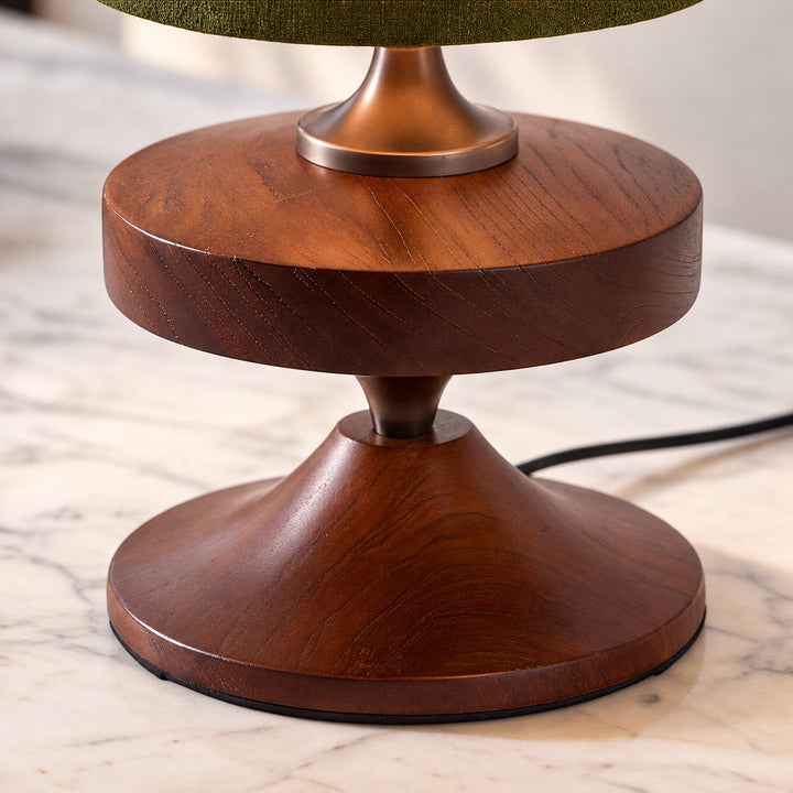 Modern Table Lamp with Tapered Fabric Shade and Walnut Wood Base Dimmable for Bedside or Living Room