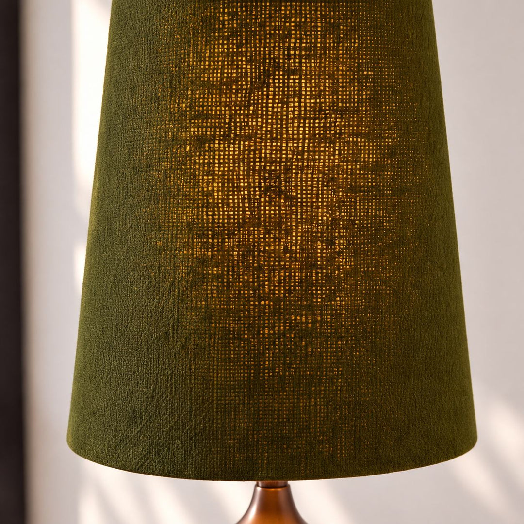 Modern Table Lamp with Tapered Fabric Shade and Walnut Wood Base Dimmable for Bedside or Living Room