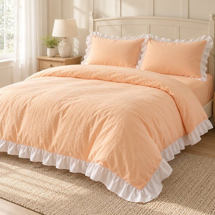 Modern Crumpled Ruffle Bedding Set Duvet Cover Flat Sheet Pillow Case Cotton Soft Texture