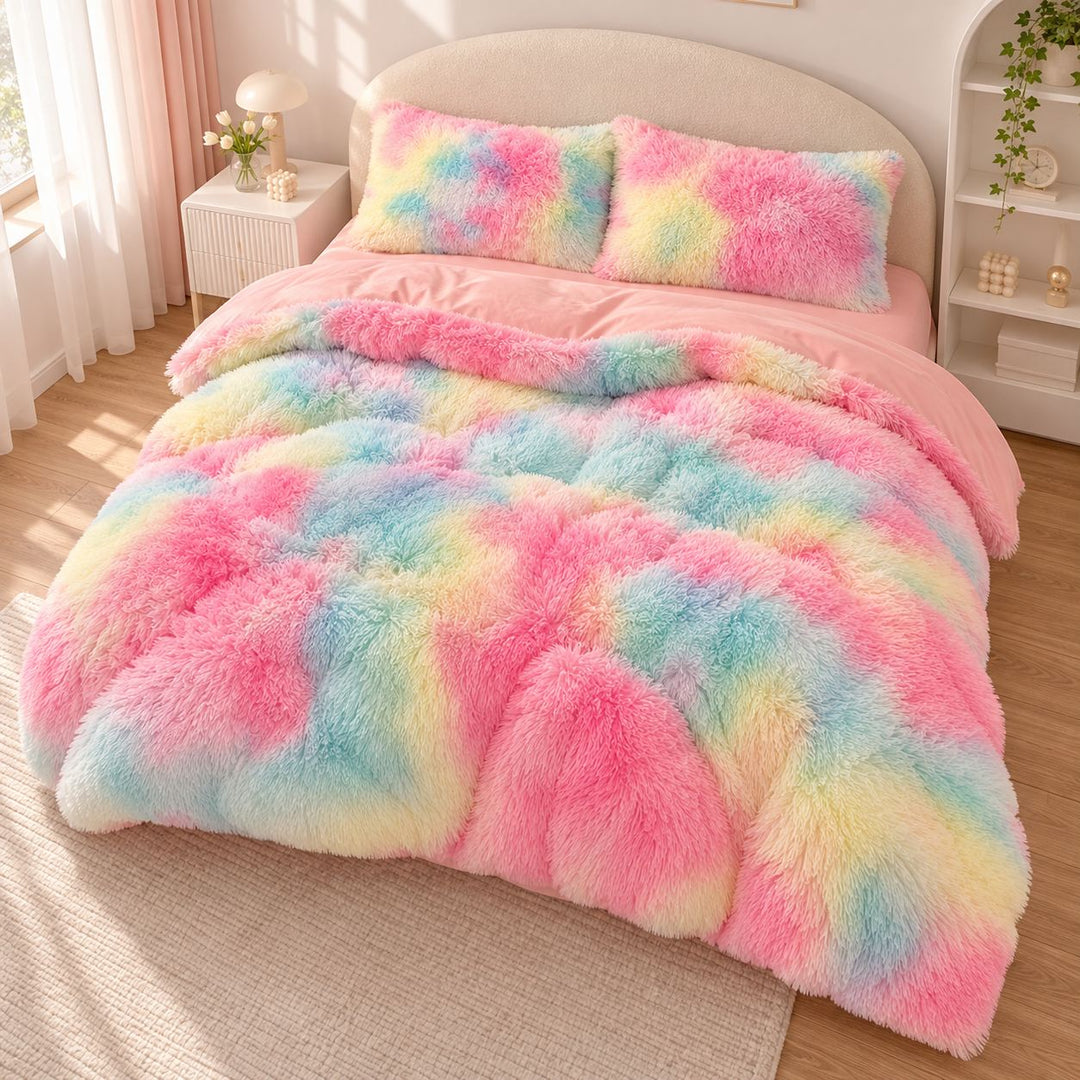 Cozy Plush Bedding Set Soft Duvet Cover Fluffy Pillowcases Fleece Fabric Machine Washable