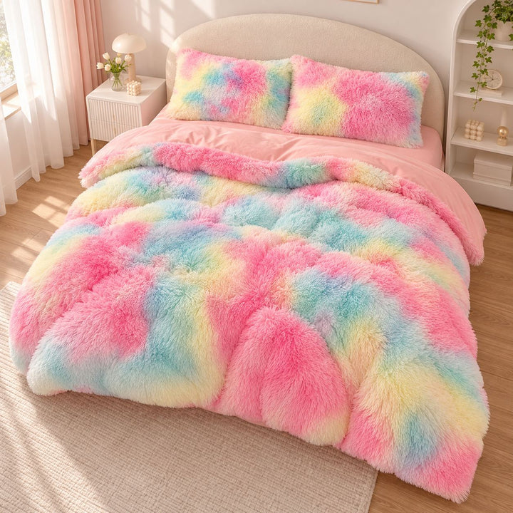 Cozy Plush Bedding Set Soft Duvet Cover Fluffy Pillowcases Fleece Fabric Machine Washable