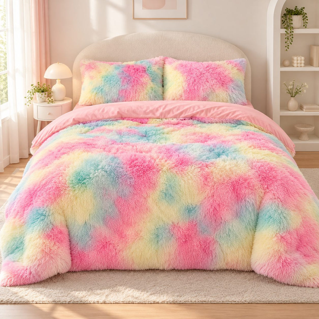 Cozy Plush Bedding Set Soft Duvet Cover Fluffy Pillowcases Fleece Fabric Machine Washable