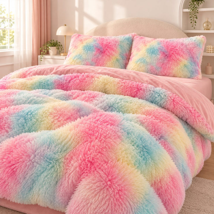 Cozy Plush Bedding Set Soft Duvet Cover Fluffy Pillowcases Fleece Fabric Machine Washable