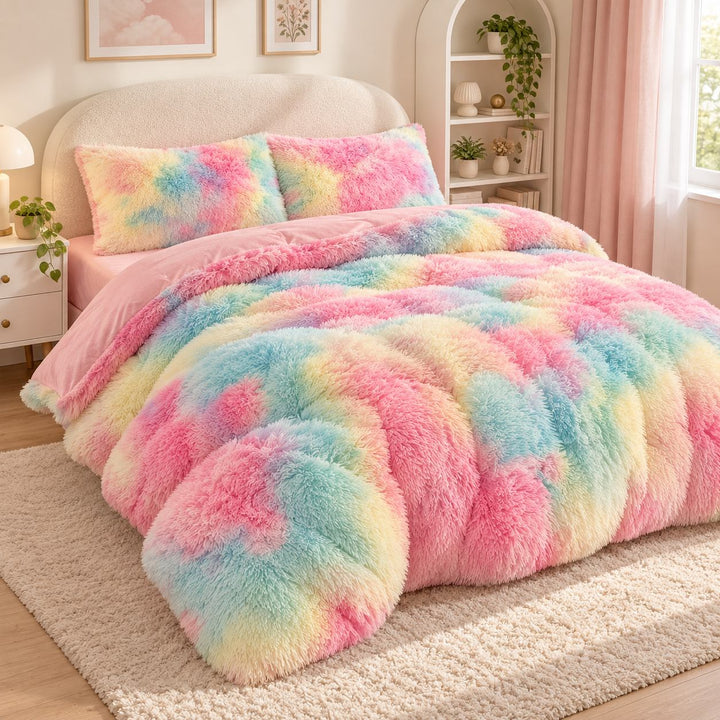 Cozy Plush Bedding Set Soft Duvet Cover Fluffy Pillowcases Fleece Fabric Machine Washable