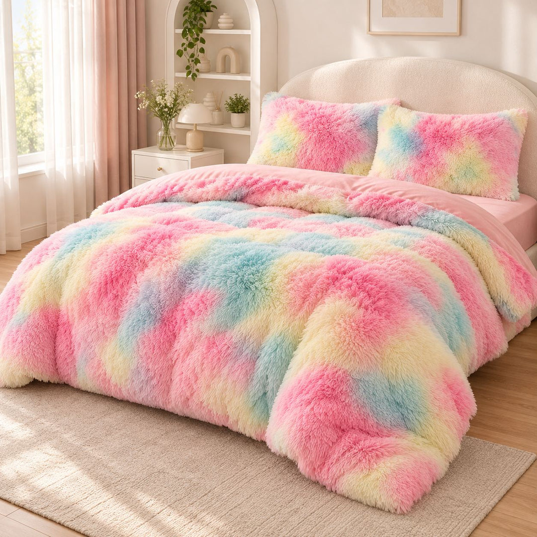 Cozy Plush Bedding Set Soft Duvet Cover Fluffy Pillowcases Fleece Fabric Machine Washable