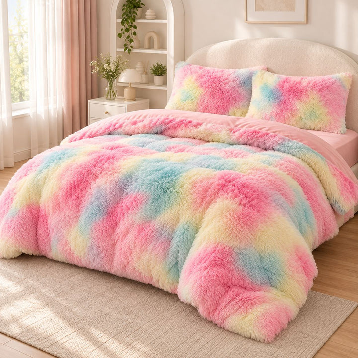 Cozy Plush Bedding Set Soft Duvet Cover Fluffy Pillowcases Fleece Fabric Machine Washable