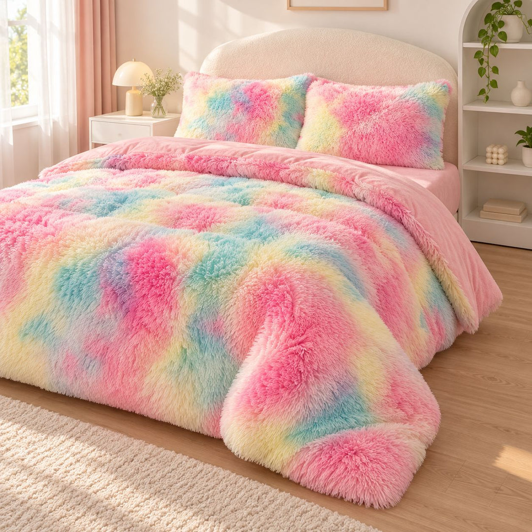 Cozy Plush Bedding Set Soft Duvet Cover Fluffy Pillowcases Fleece Fabric Machine Washable