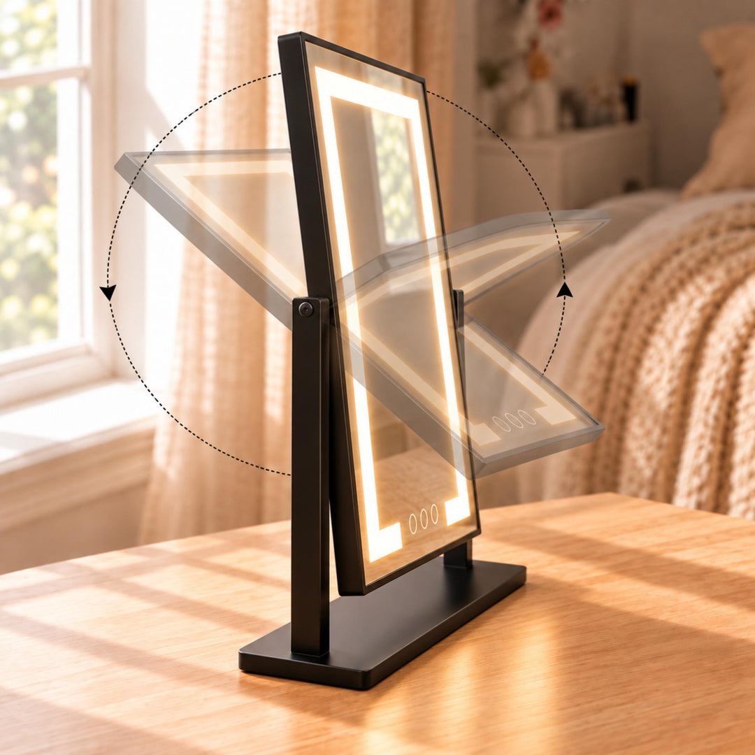 Modern LED Vanity Mirror with Touch Control 15x Magnifying Adjustable Brightness 360° Rotation