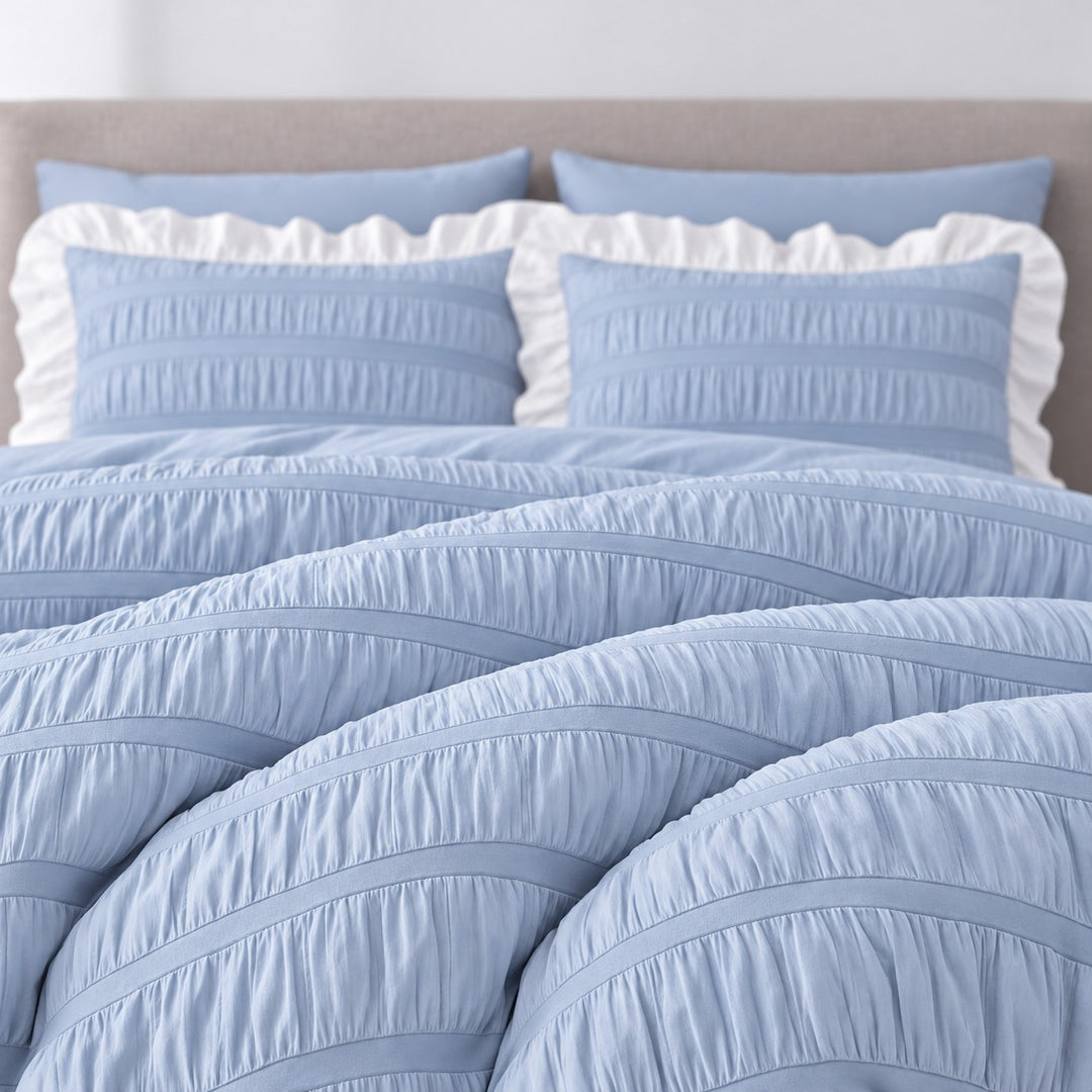 Modern Ribbed Bedding Set with Duvet Cover Flat and Fitted Sheets in 100% Cotton
