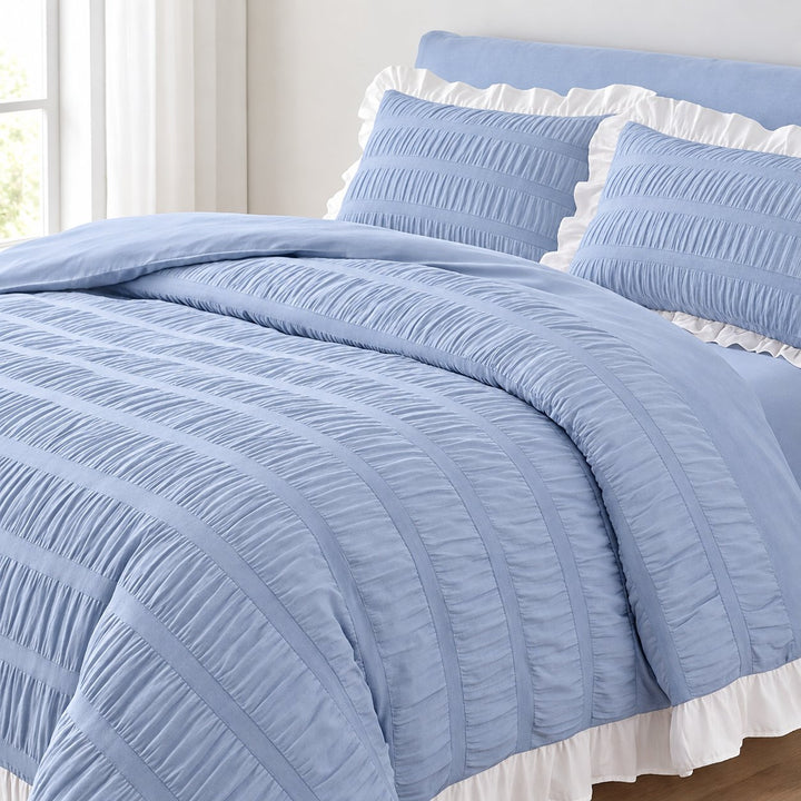 Modern Ribbed Bedding Set with Duvet Cover Flat and Fitted Sheets in 100% Cotton