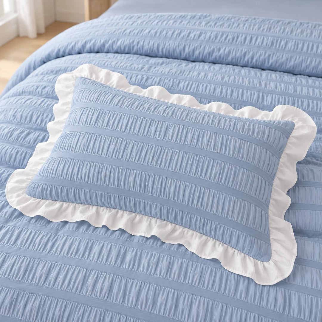 Modern Ribbed Bedding Set with Duvet Cover Flat and Fitted Sheets in 100% Cotton