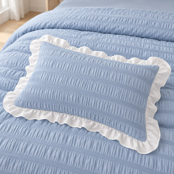 Modern Ribbed Bedding Set with Duvet Cover Flat and Fitted Sheets in 100% Cotton