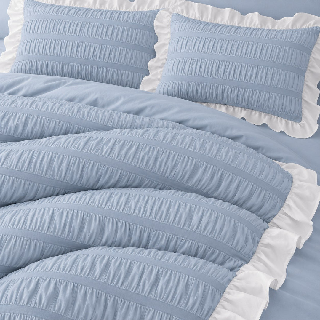 Modern Ribbed Bedding Set with Duvet Cover Flat and Fitted Sheets in 100% Cotton