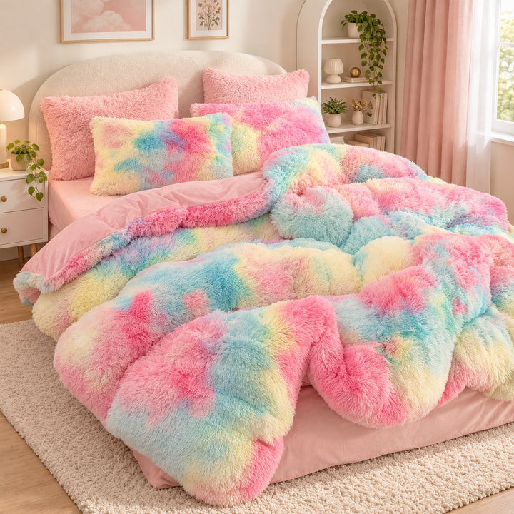 Cozy Plush Bedding Set Soft Duvet Cover Fluffy Pillowcases Fleece Fabric Machine Washable