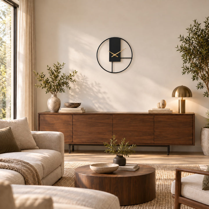 Modern Wall Clock with Open Circle Frame Metal Alloy Silent Quartz Movement for Home Decor