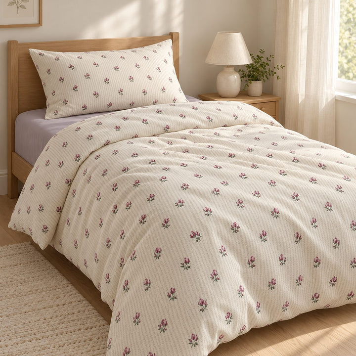 Vintage Floral Print Bedding Set Cozy Cotton Duvet Cover Flat Sheet Pillow Cases