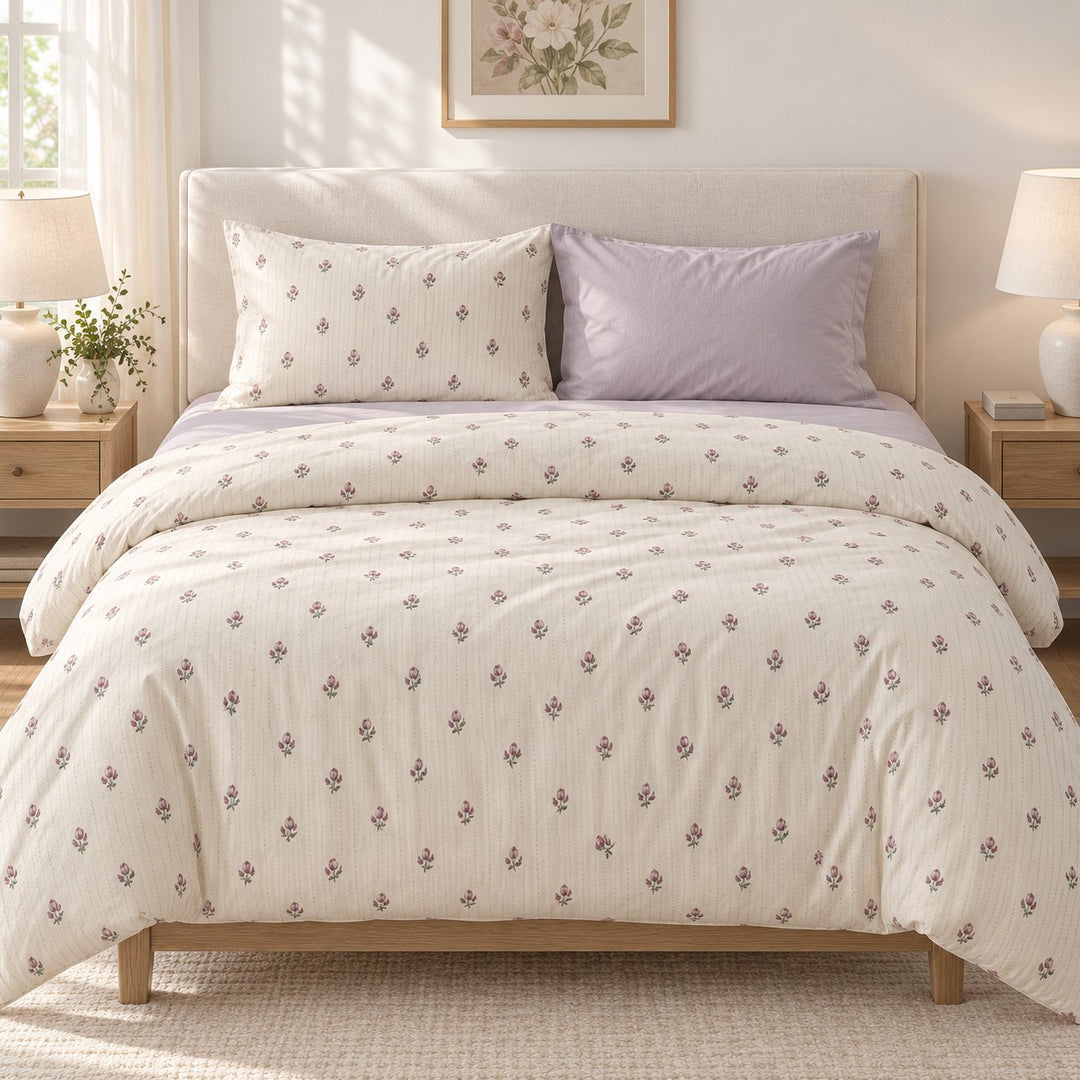 Vintage Floral Print Bedding Set Cozy Cotton Duvet Cover Flat Sheet Pillow Cases