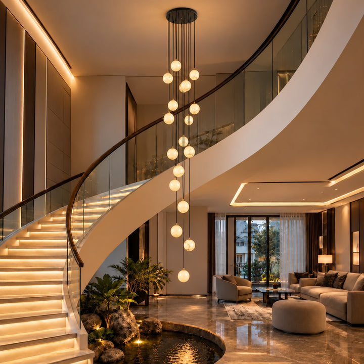 Modern Cluster Chandelier Ceiling Mounted Glass Alabaster Balls LED Lighting Fixture