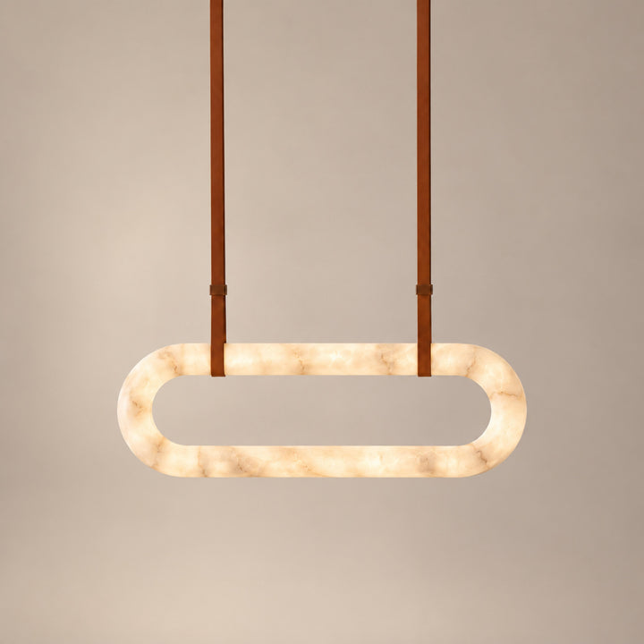 Modern Circle Chandelier Ceiling Mounted Metal Frame with White Alabaster Stone Lighting