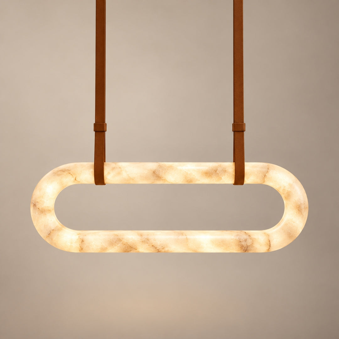 Modern Circle Chandelier Ceiling Mounted Metal Frame with White Alabaster Stone Lighting