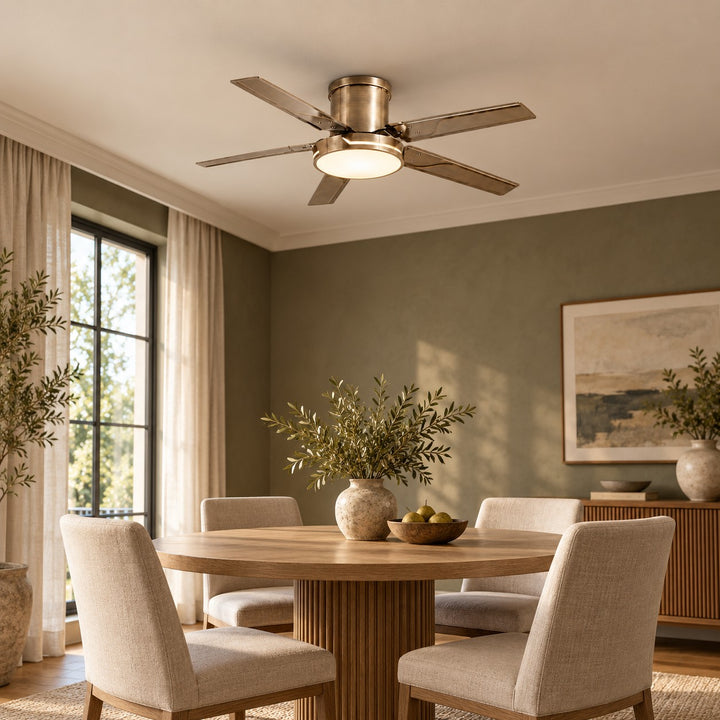 Modern Ceiling Fan with Lights Flush Mount Iron Frame 48W LED Dimmable 6-Speed DC Motor