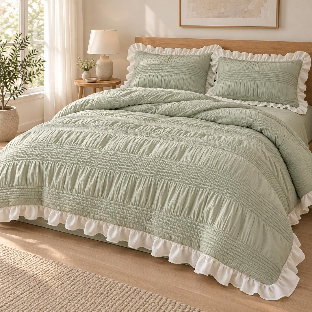 Chic Ruffle Bedding Set Twin Queen King Soft Cotton Decorative Duvet Cover Flat Sheet Pillowcase