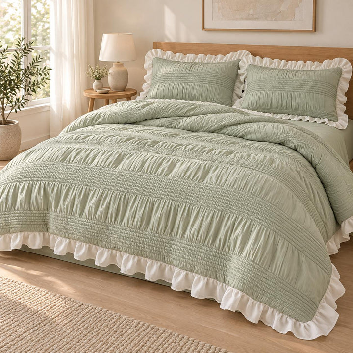 Chic Ruffle Bedding Set Twin Queen King Soft Cotton Decorative Duvet Cover Flat Sheet Pillowcase