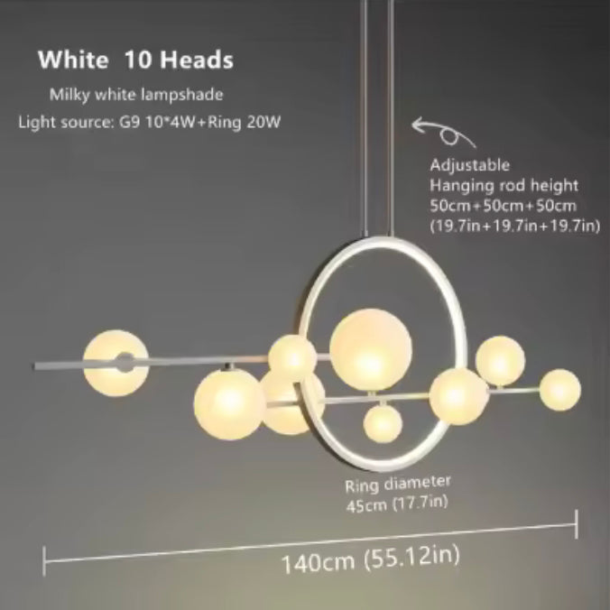 Modern Chandelier Light Adjustable Hanging Iron with Dimmable LED and Customizable Glass Globes