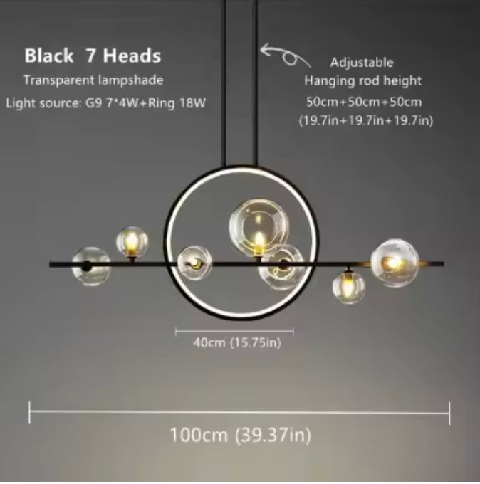 Modern Chandelier Light Adjustable Hanging Iron with Dimmable LED and Customizable Glass Globes
