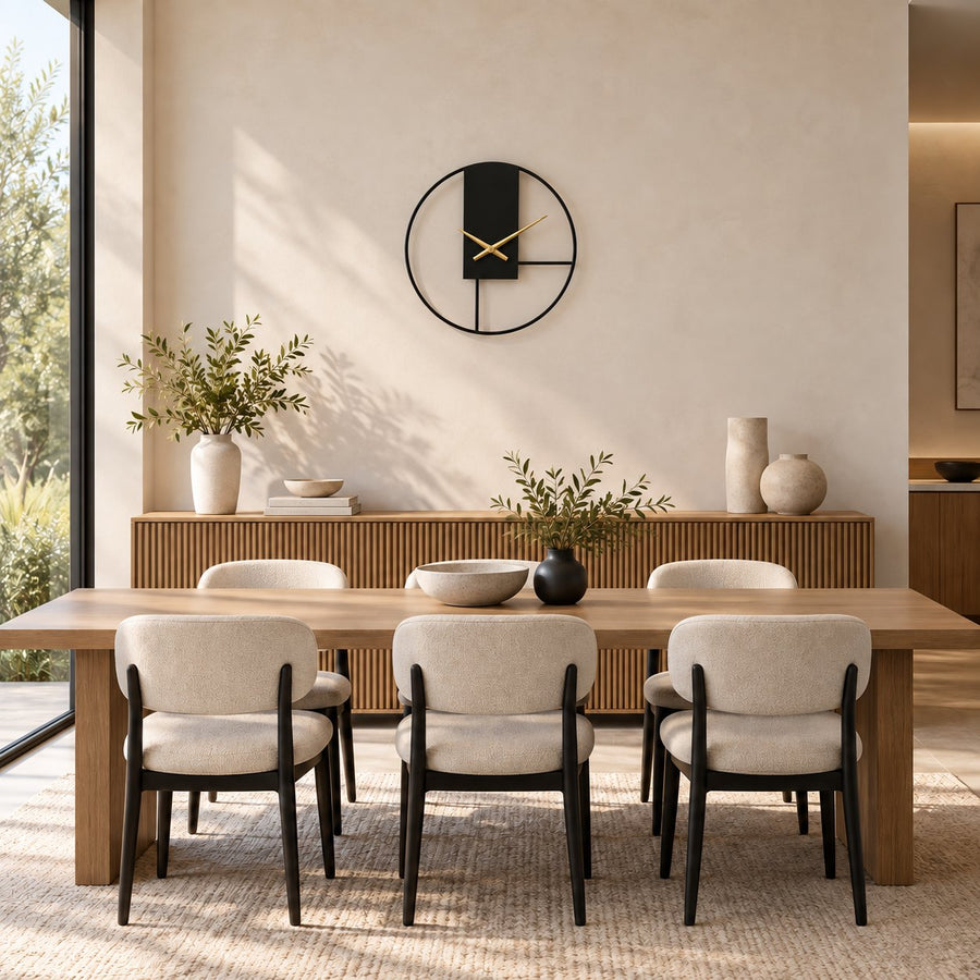 Modern Wall Clock with Open Circle Frame Metal Alloy Silent Quartz Movement for Home Decor in the dining room