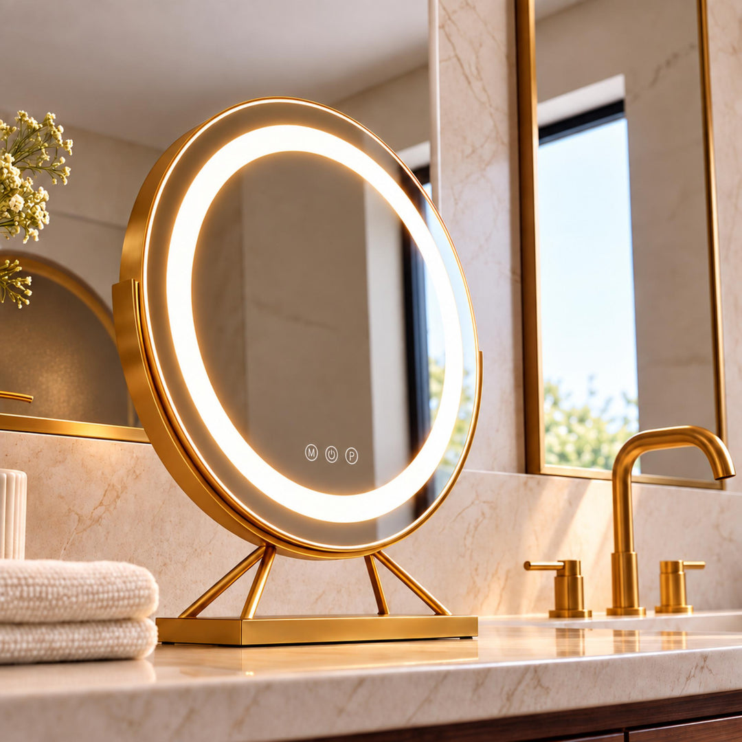 Dimmable Round Vanity Mirror with Lights 30cm Glass and Plastic with 15x Magnifying Spot Mirror