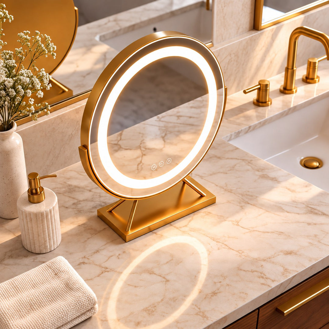 Dimmable Round Vanity Mirror with Lights 30cm Glass and Plastic with 15x Magnifying Spot Mirror