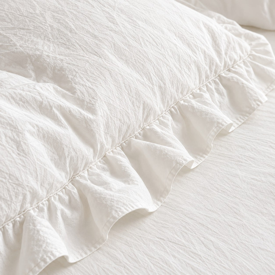 Modern Crumpled Ruffle Bedding Set Duvet Cover Flat Sheet Pillow Case Cotton Soft Texture