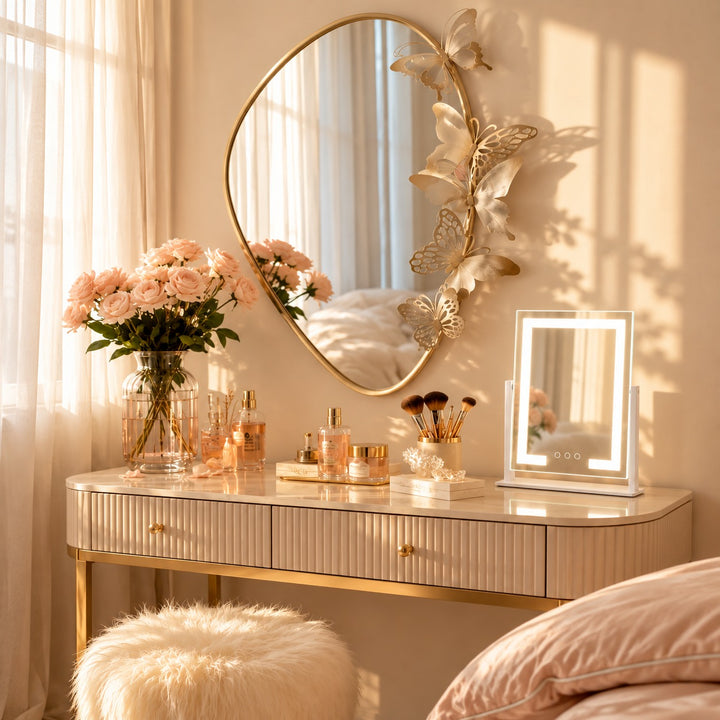 Modern LED Vanity Mirror with Touch Control 15x Magnifying Adjustable Brightness 360° Rotation