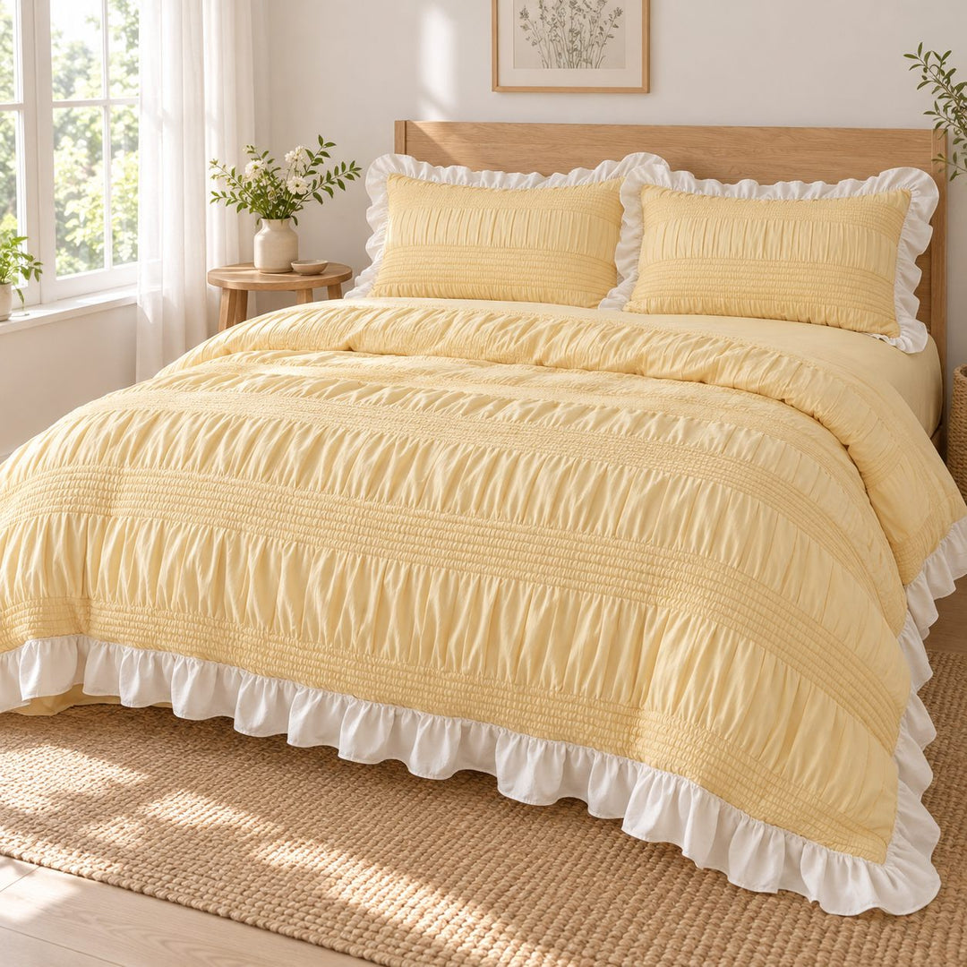 Chic Ruffle Bedding Set Twin Queen King Soft Cotton Decorative Duvet Cover Flat Sheet Pillowcase