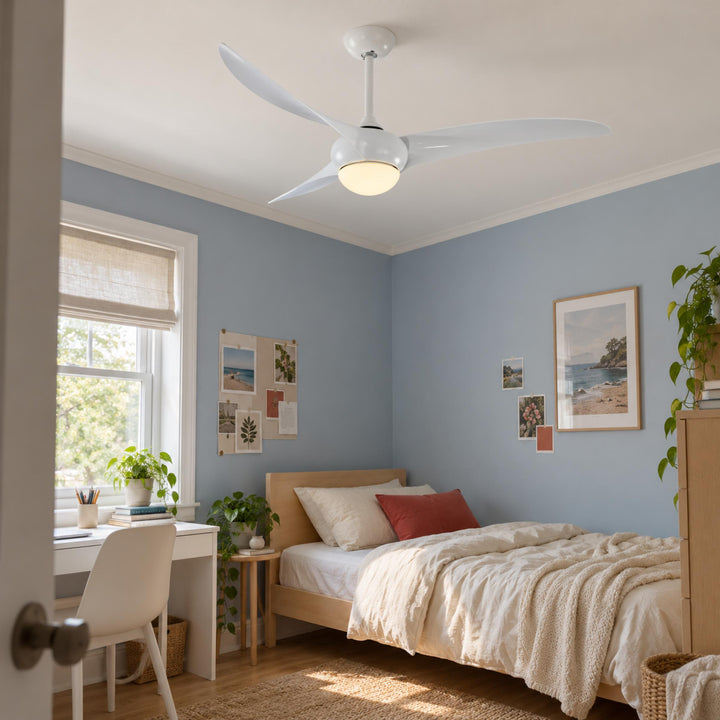 Traditional Ceiling Fan with Wood Blades Flush Mount Opal Glass Diffuser for Indoor Use