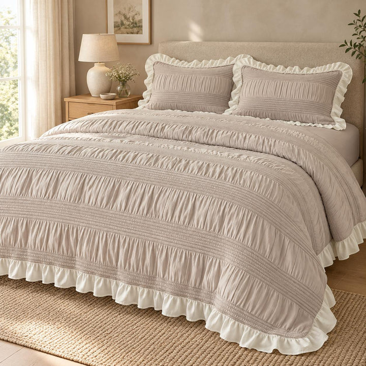 Chic Ruffle Bedding Set Twin Queen King Soft Cotton Decorative Duvet Cover Flat Sheet Pillowcase