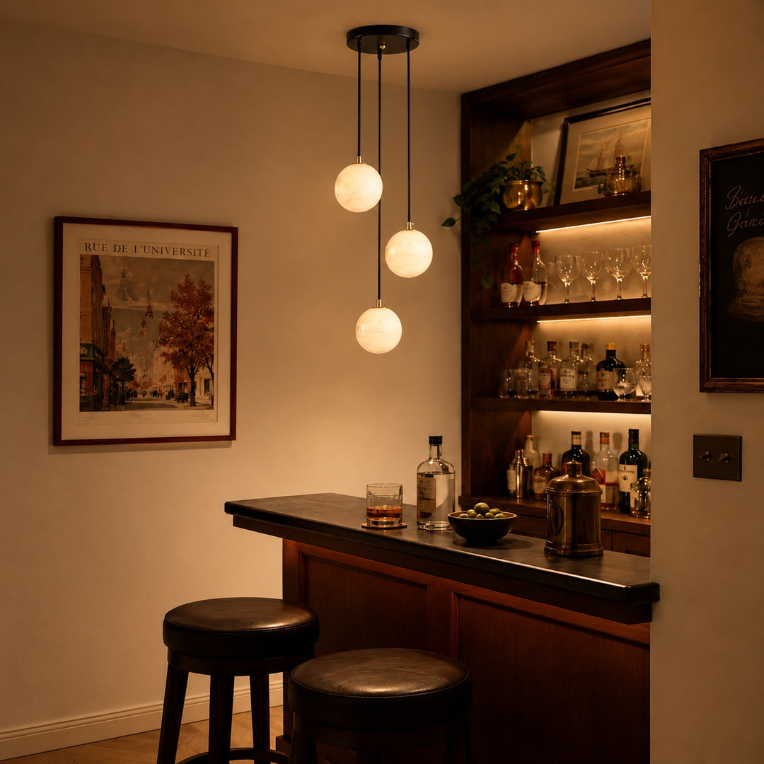 Modern Cluster Chandelier Ceiling Mounted Glass Alabaster Balls LED Lighting Fixture