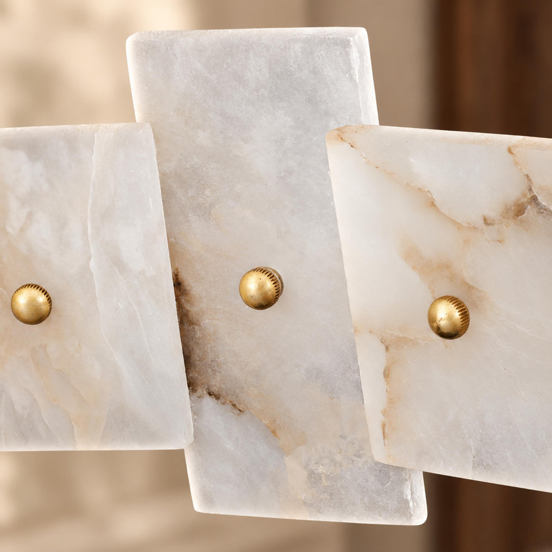 Modern Chandelier Ceiling Light Hanging Antique Brass Frame White Alabaster Panels LED