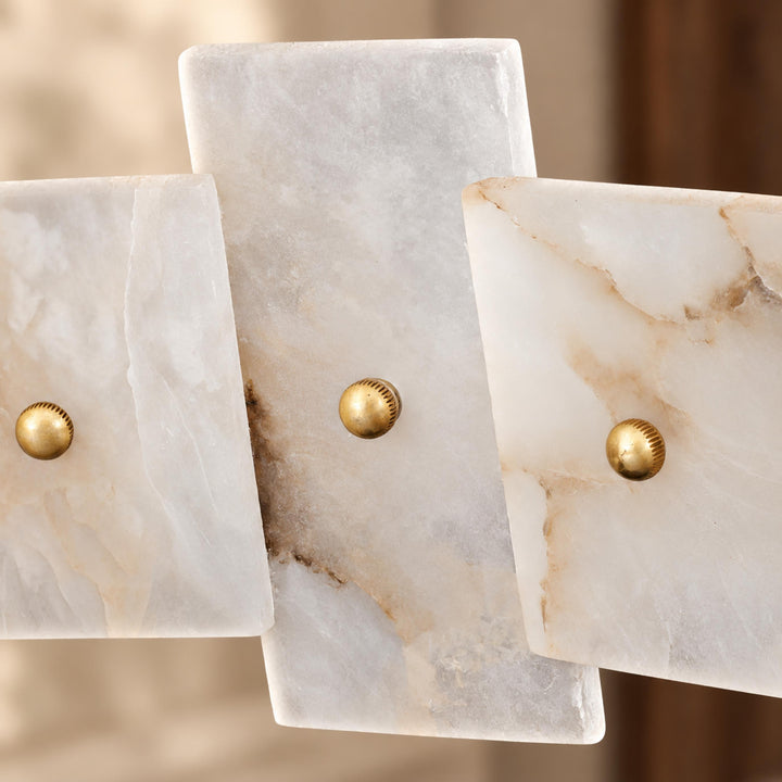 Modern Chandelier Ceiling Light Hanging Antique Brass Frame White Alabaster Panels LED