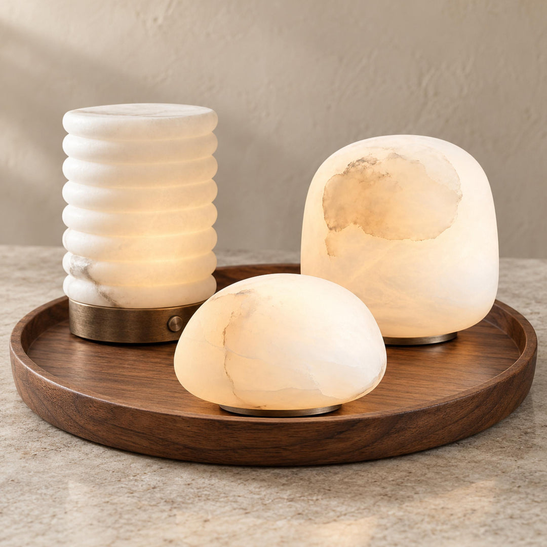 Modern Portable Table Lamp with Alabaster Shade and Built-in Battery for Cordless Lighting