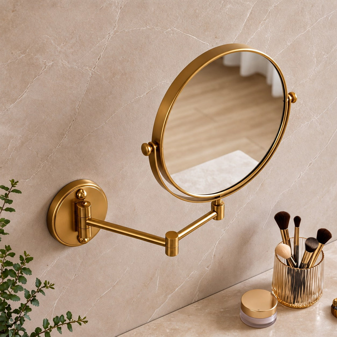 Modern Wall Mounted Makeup Mirror Double Sided Stainless Steel with 360° Rotation and Magnifying Feature
