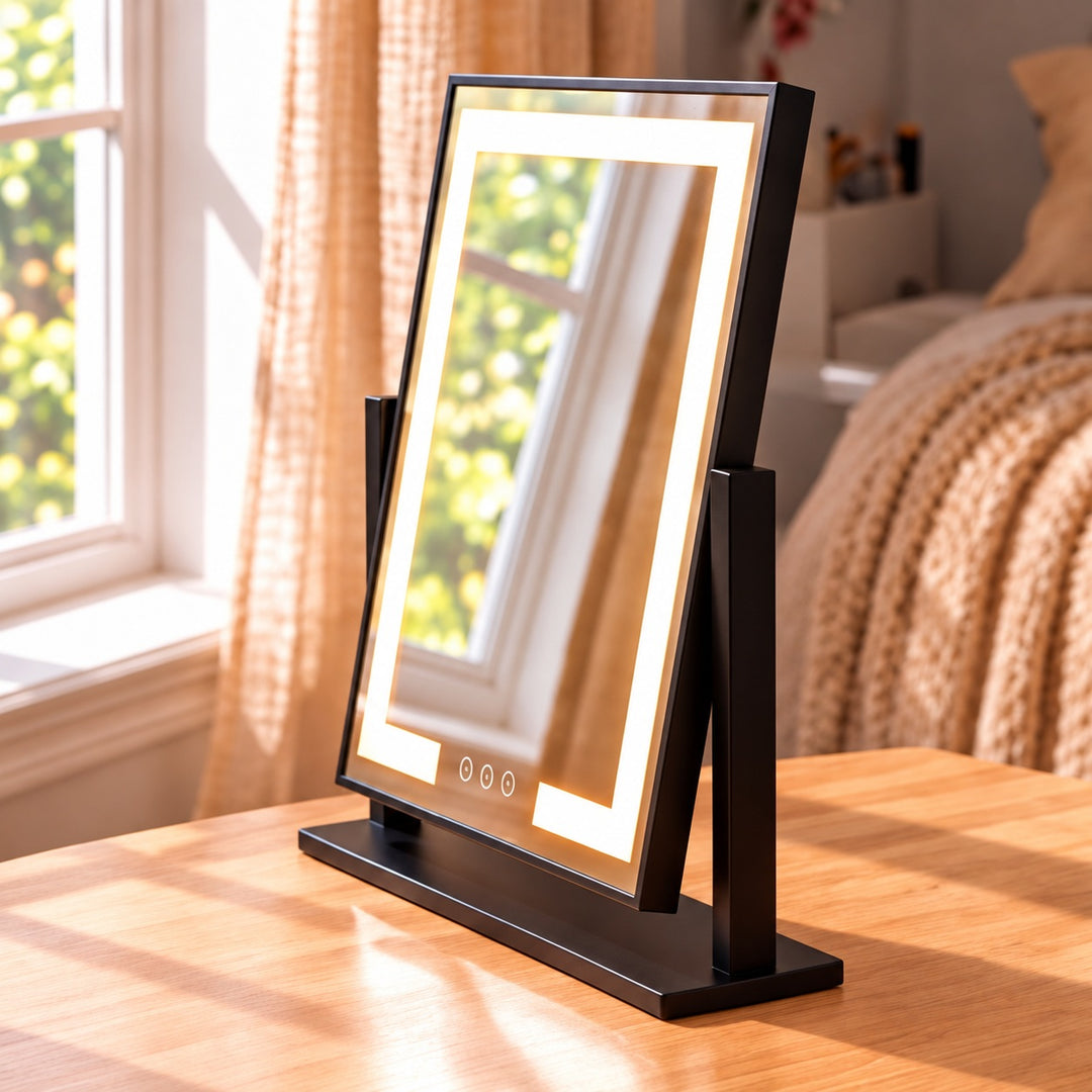 Modern LED Vanity Mirror with Touch Control 15x Magnifying Adjustable Brightness 360° Rotation
