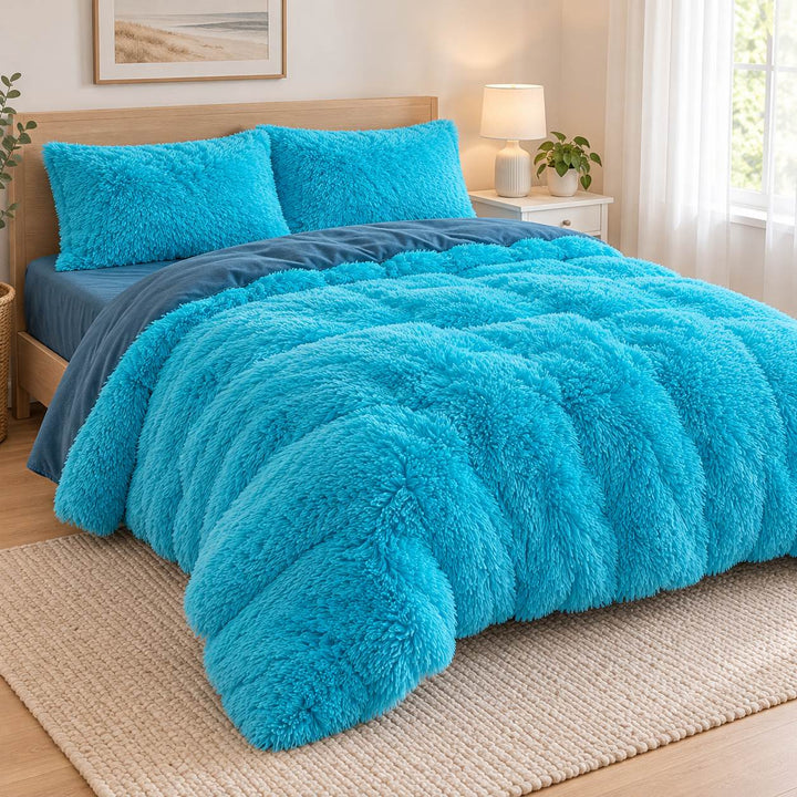 Cozy Plush Bedding Set Soft Duvet Cover Fluffy Pillowcases Fleece Fabric Machine Washable