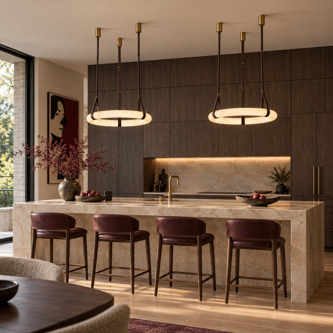 Modern Pendant Light Ceiling Mounted Alabaster Glass with Gold Hardware LED Adjustable