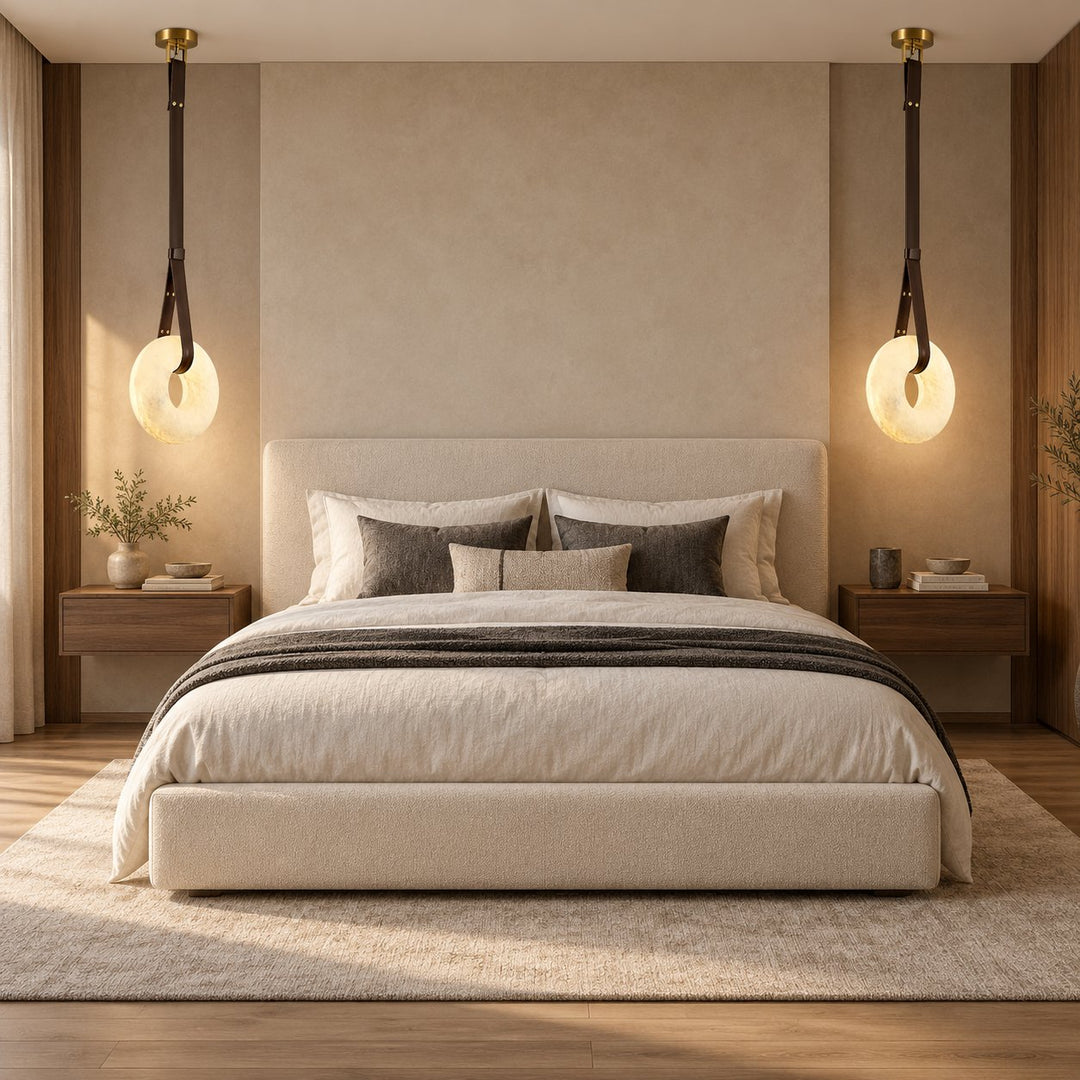 Modern Pendant Light Ceiling Mounted Alabaster Glass with Gold Hardware LED Adjustable