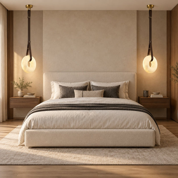 Modern Pendant Light Ceiling Mounted Alabaster Glass with Gold Hardware LED Adjustable