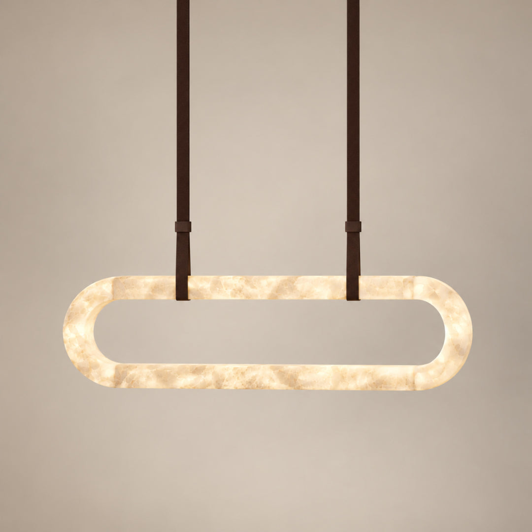 Modern Circle Chandelier Ceiling Mounted Metal Frame with White Alabaster Stone Lighting
