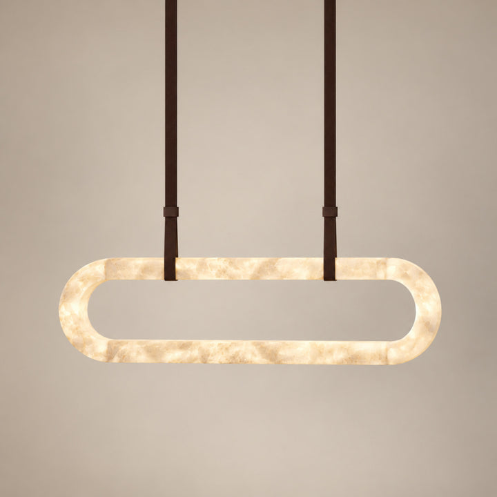 Modern Circle Chandelier Ceiling Mounted Metal Frame with White Alabaster Stone Lighting
